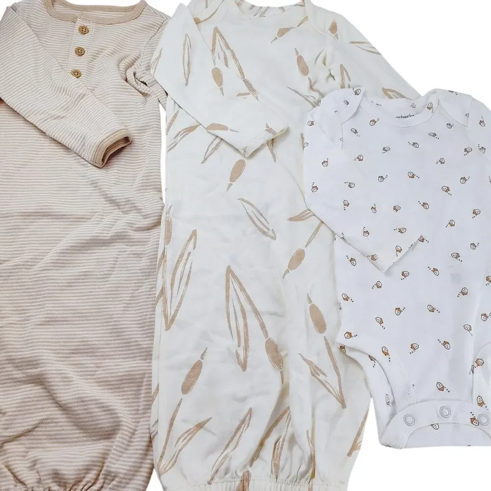 Kids 3-Month Sleeper Set:  Tan Gowns & Bodysuit